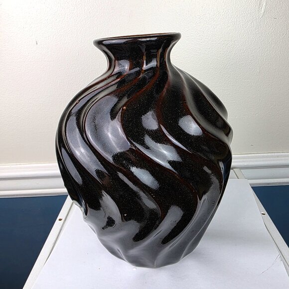 Hosley Potteries Large Brown Swirl Vase 11" - Picture 1 of 6